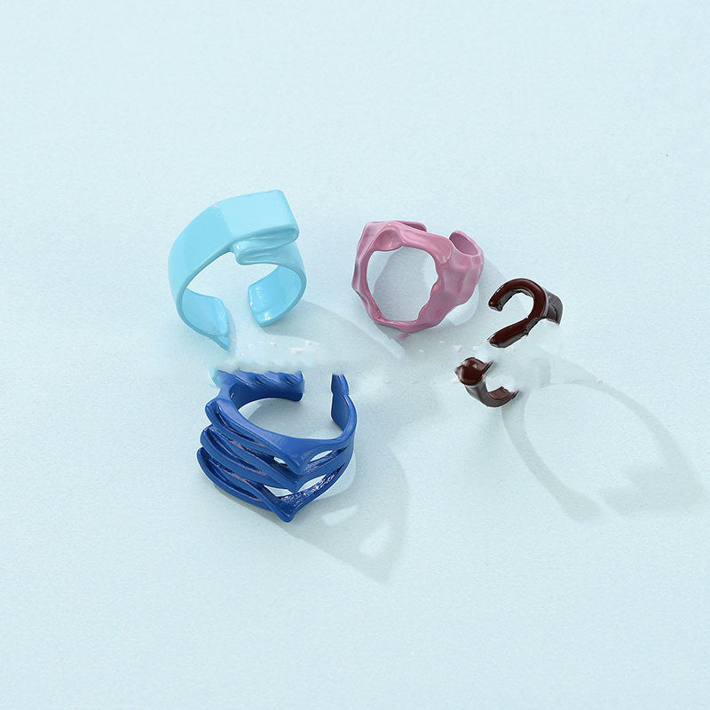 Geometric Question Mark Rings Set Four Adjustable Alloy