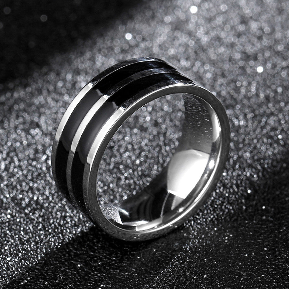 Titanium Steel Couple Rings 8mm Engraved Geometric Design Double Ring Silver Promise Bands for Him and Her Gift Idea