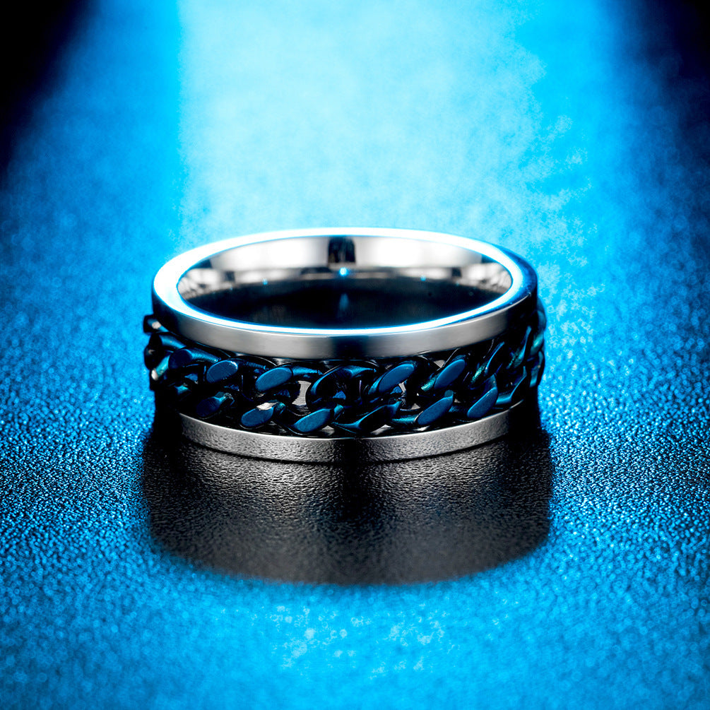 Mens Titanium Steel Chain Ring Geometric Ring Individually Packed Ideal For Birthday Holiday Or Business Gifts