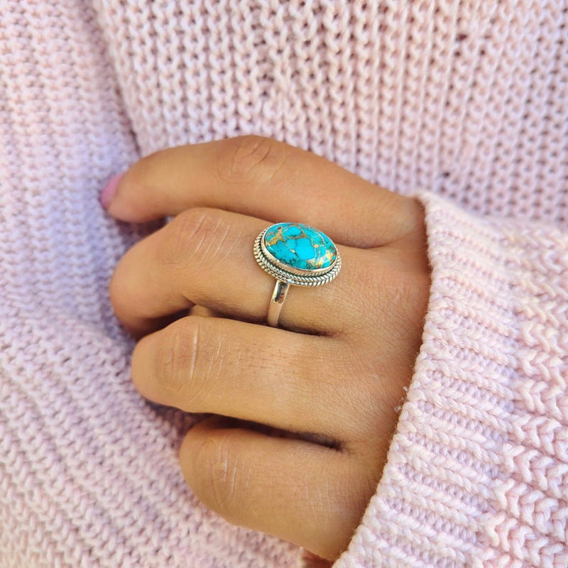 Womens Geometric Silver Alloy Fashion Ring Electroplated Ring Statement Ring For Women Turquoise Vintage Ring