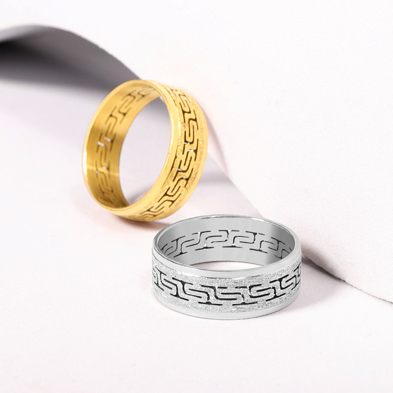 Unisex Stainless Steel Ring Great Wall Pattern Frosted