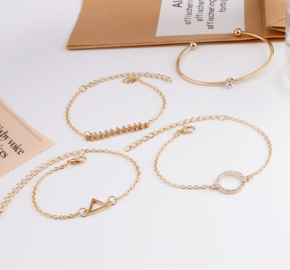 Womens Geometric Alloy Bracelet Sets Multi Layer Triangular Water Drop Drill Plated Finish Individually Packed