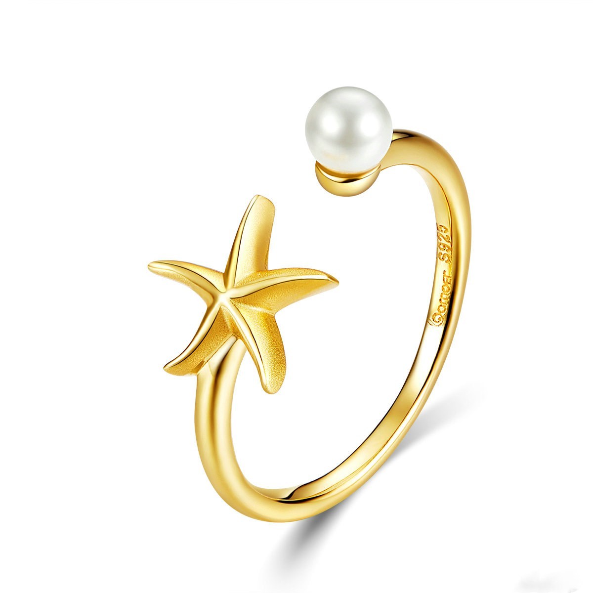 Womens Pearl Starfish Ring Adjustable Copper Alloy Inlaid Gems Fashion Jewelry Festivals Elegant Gift Giftable