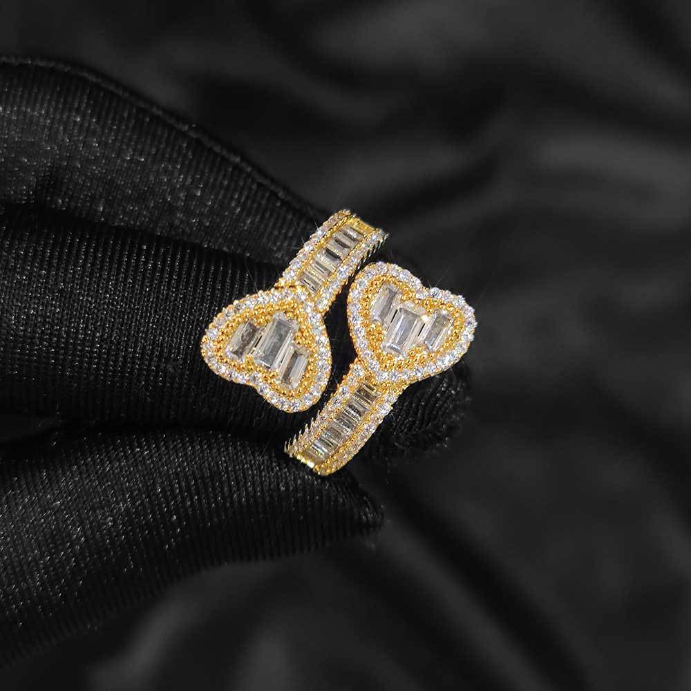 Unisex Hip Hop Ring Heart Shaped Copper Ring Inlaid Zircon Square Round Mixed Design Gold Platinum Finish Ring