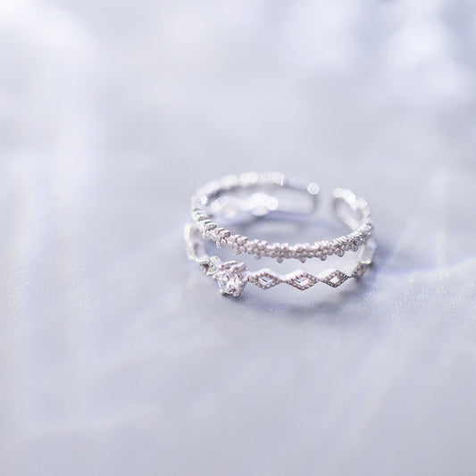 Adjustable Opening Ring For Women With Double Diamond And Single Band Adjustable Size Range 11 To 14 For Everyday Wear