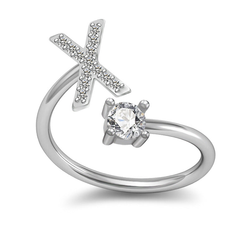 Womens Initial Rings Adjustable Copper Letter Ring With Sterling Silver Gem Inlay Fine European Jewelry A to Z