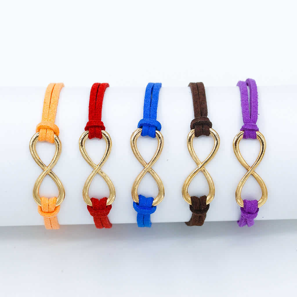 Womens Leather Cord Bracelet Symbol 8 Charm Alloy Electroplated Letter Number Text Fashion Jewelry Red Yellow