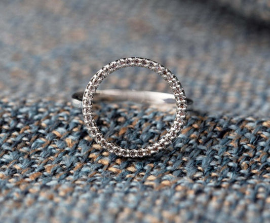 Womens 925 Sterling Silver Ring With Diamond Circle Geometric Design Elegant Fashion Jewel Individually Packed