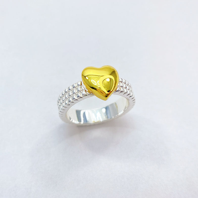 Womens Gold Silver Mix Match Ring Peach Heart Design Korean Japanese Fashion Jewelry Elegant Cute Ring Fashion