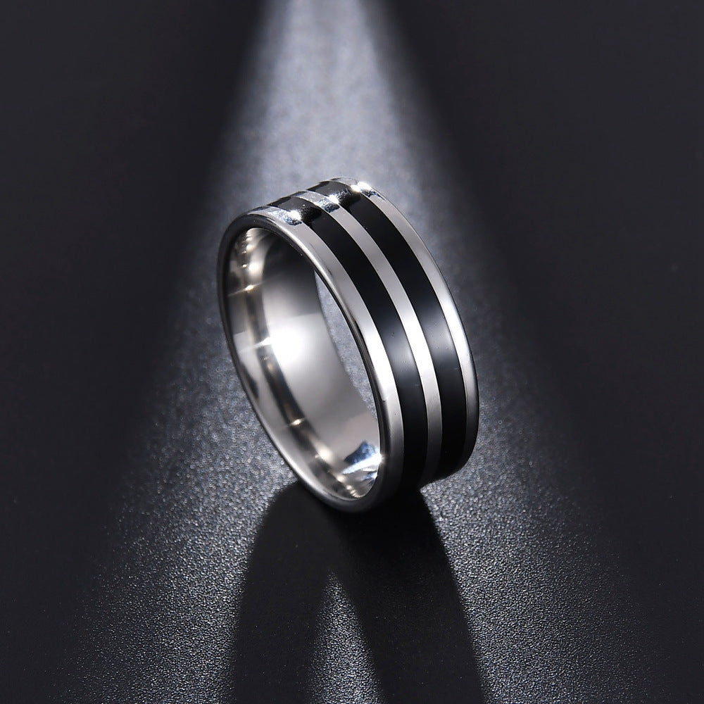 Mens Titanium Steel Ring Brushed Matte Finish Euro Geometric American Style Design Gift For Him Black Blue Six