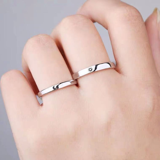 Sun And Moon Couple Rings Adjustable Matching Rings For Him And Her Celestial Copper Promise Bands For Couples