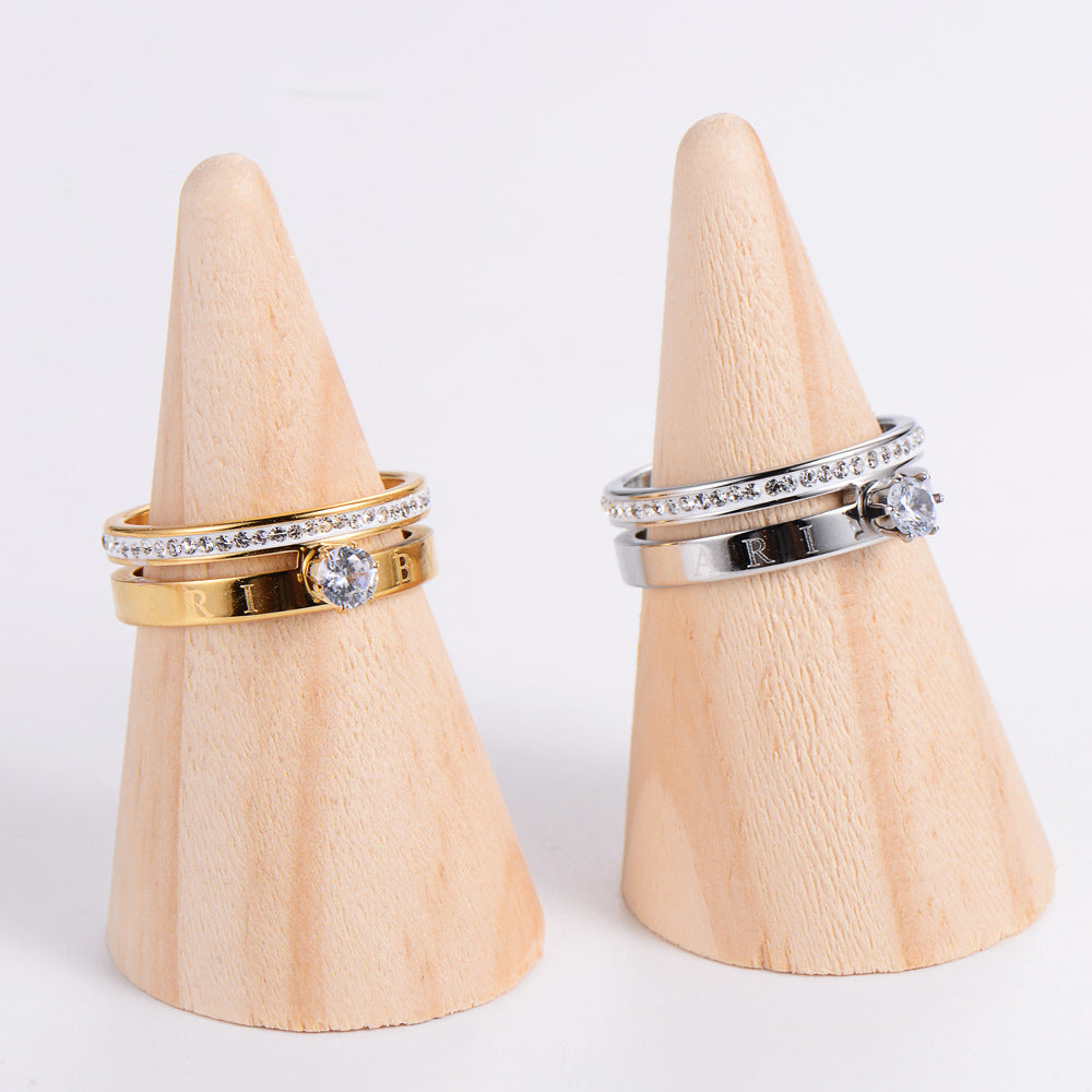 Women's Stainless Steel Ring with Double Layer Rhinestones Fashion Jewelry Ring for Her Elegant Ring Statement Ring Promise Ring Engagement Ring