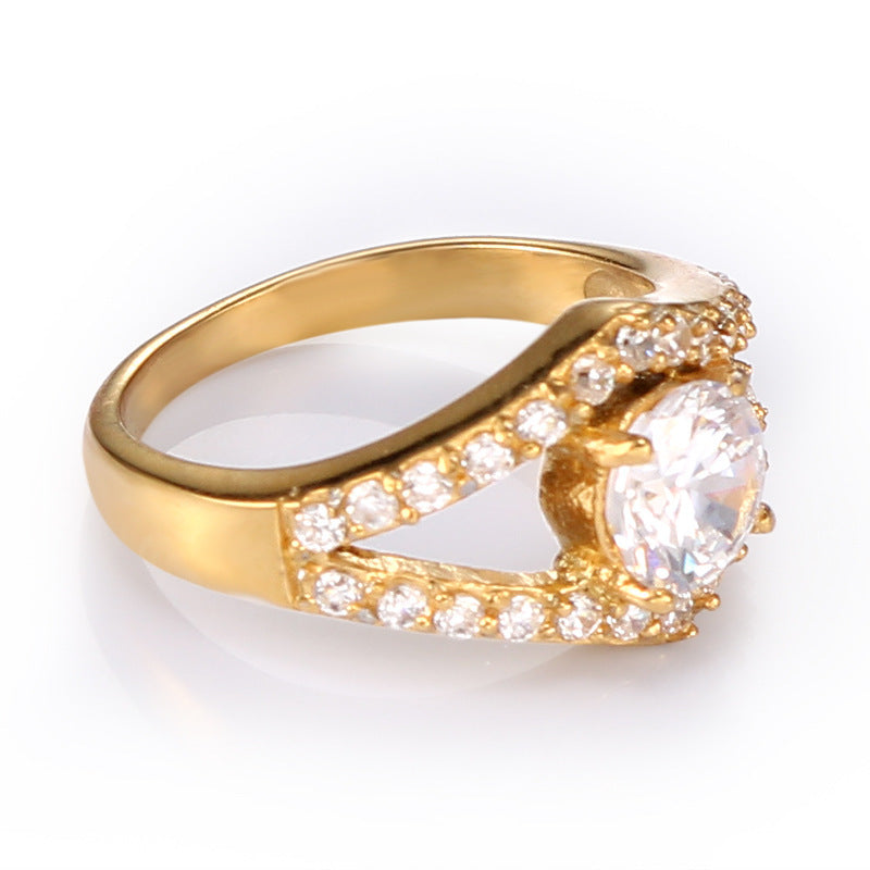 Women's Stainless Steel Ring with White Diamond Inlay Simple Geometric Ring for Her Stainless Steel Band Ring with Diamond Accent Ring Gift for Women