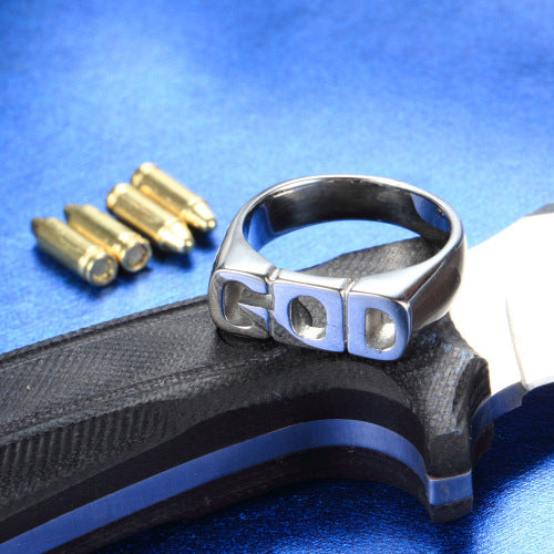 Mens Stainless Steel Ring With English Letters And Geometric Design Fashion Jewelry Gift For Him Statement Accessory