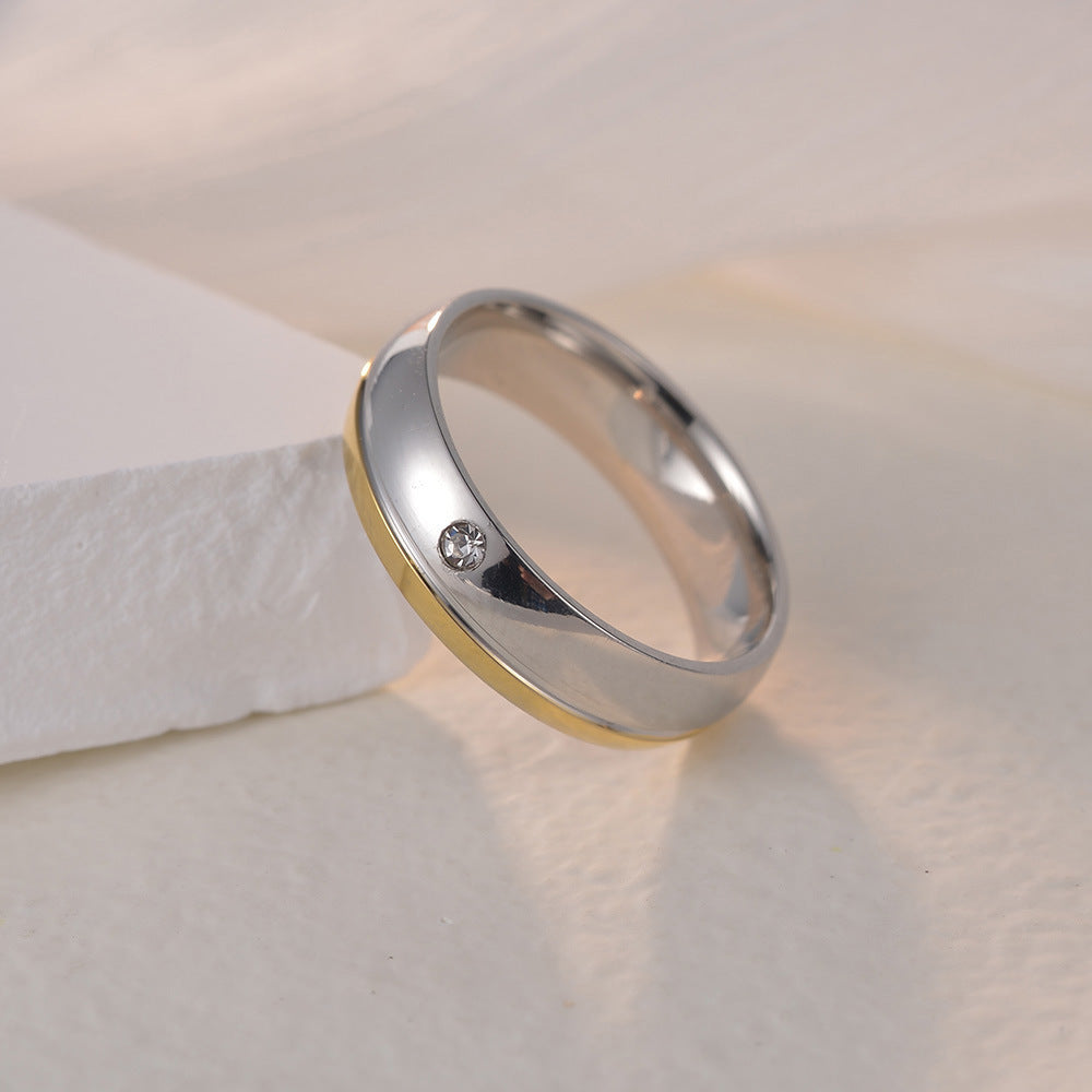 Mens Ring Two Tone Titanium Steel Band Geometric Inlaid Diamond Ring 6mm Wide Electroplated Fashion Jewelry Mode