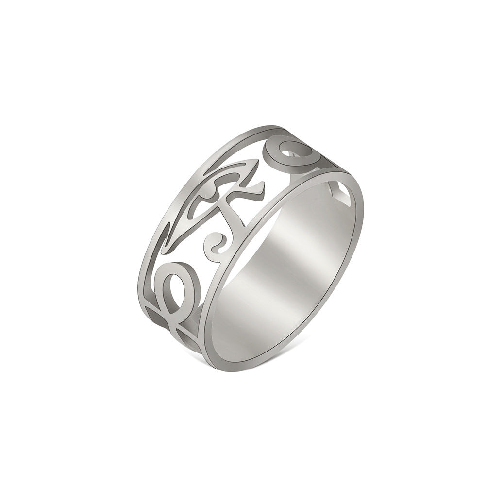 Unisex Stainless Steel Ring Personalized Exaggerated Hollow Out Eye Shaped Ring Cool Sweet Electroplated Shine