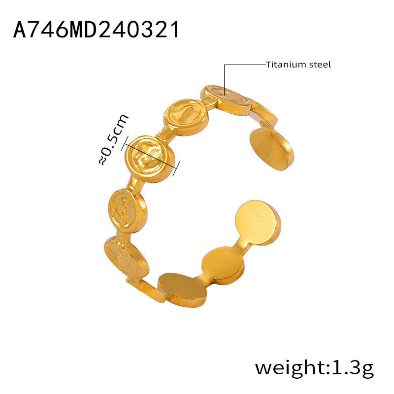 Simple Hollow Out Line Stitching Titanium Steel Gold Plated Ring For Women Open Mouth Design Trendy Jewelry Gift