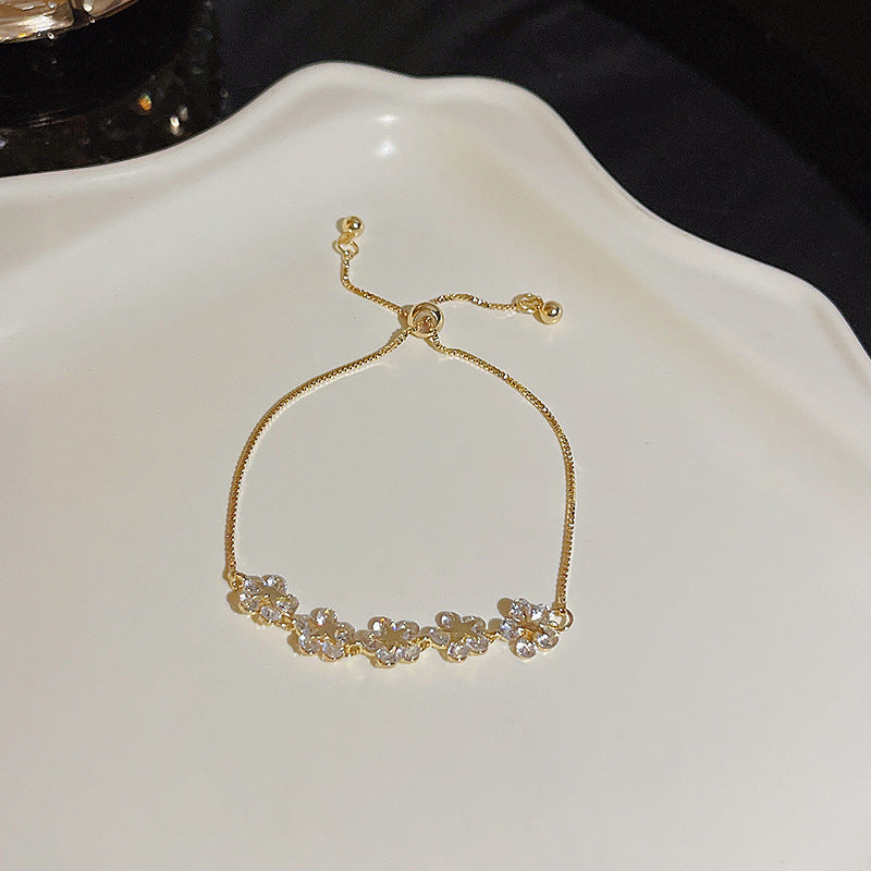 Womens Copper Bracelet With Zircon Flower Pearl Elegant Electroplated Bracelet Affordable Jewelry Gift For Her