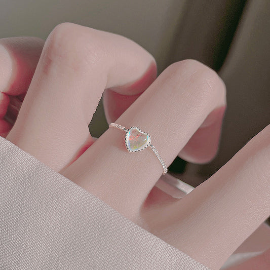 Womens Heart Ring Adjustable Copper Ring With Zircon Inlaid Design Korean Fashion Jewelry Gift For Women Style