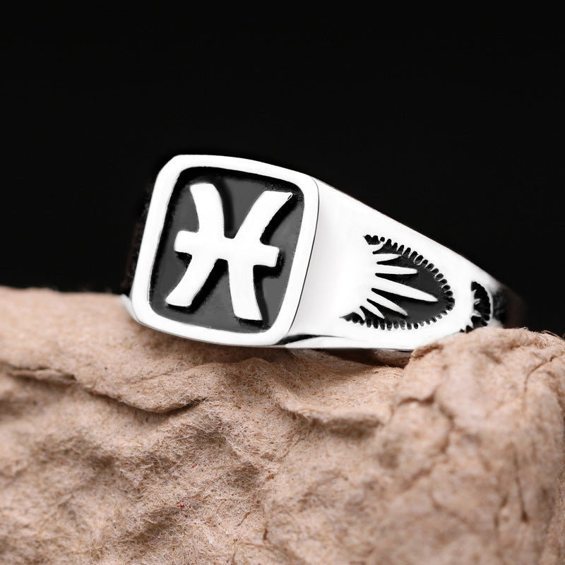 Twelve Constellation Copper Ring For Men Vintage Style
