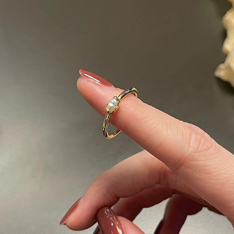 Womens Retro Freshwater Pearl Ring Irregular Metal Electroplated Jewelry Niche Design Statement Accessory For Her