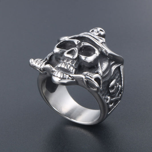 Titanium Skull Ring Mens Retro Dagger Style Polished Jewelry Fashion Bold Skulls Design And Retro Dagger Style