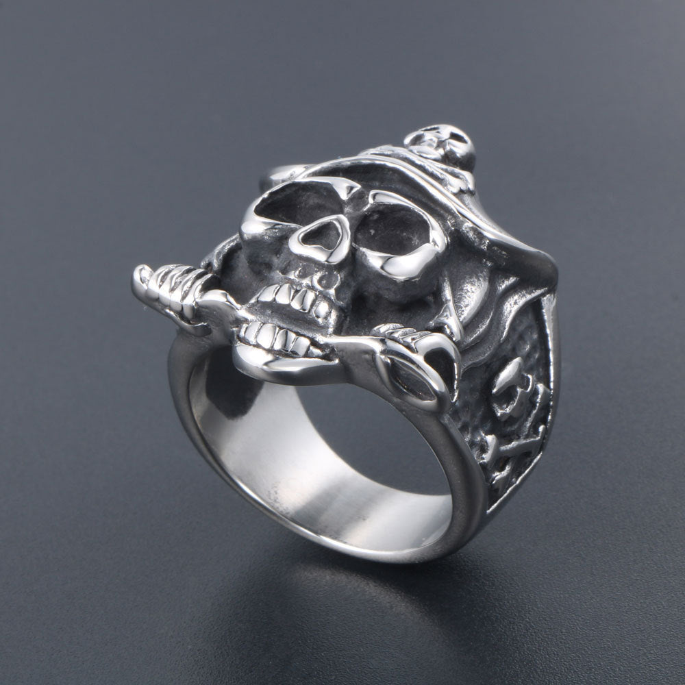 Titanium Skull Ring Mens Retro Dagger Style Polished Jewelry Fashion Bold Skulls Design And Retro Dagger Style