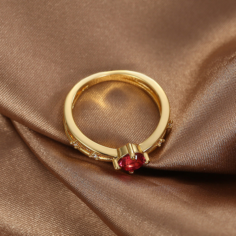 Red Zircon Ring Geometric Copper Electroplated Fashion Jewelry for Women Dainty Elegant Ring For Everyday Wear