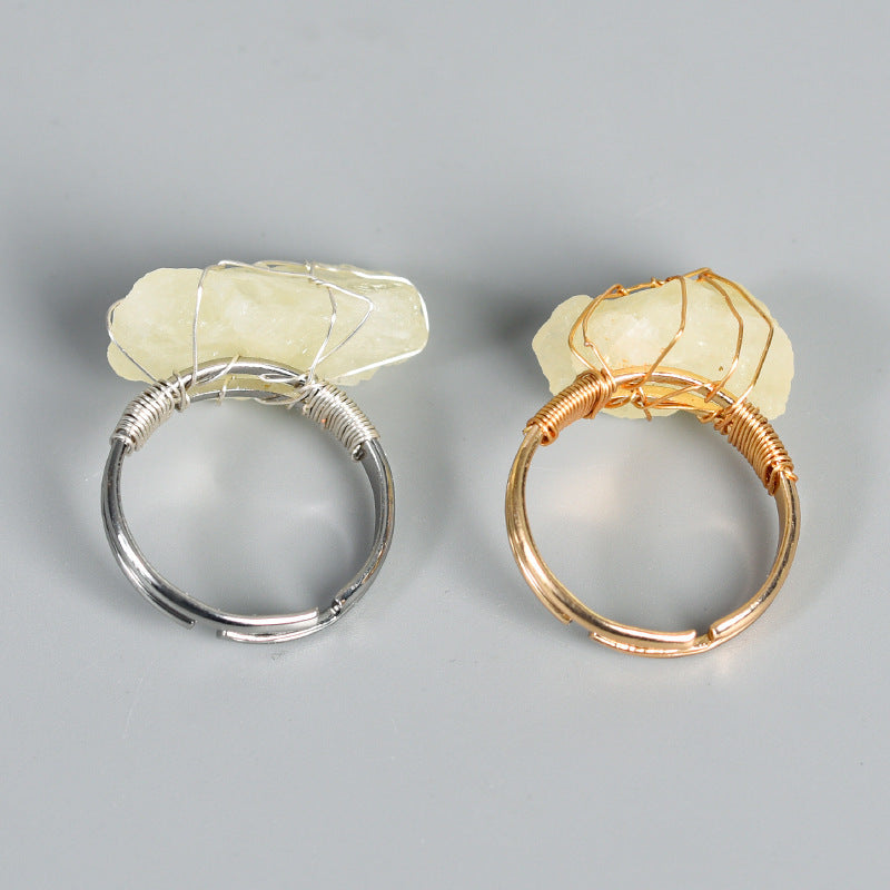 Adjustable Crystal Ring With Geometric Design In Gold And Silver Oval Elements Featuring Amethyst Citrine Pink Crystal