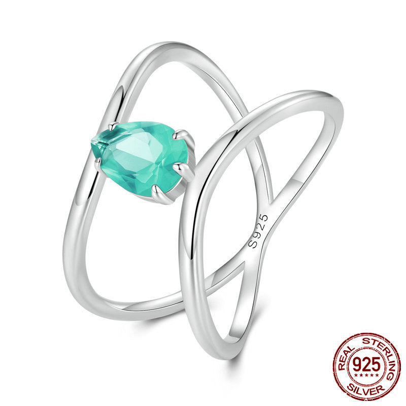 Womens ElegantGlamour Double Layered Cross Water Drop Silver Rings Electroplated Shine Durable Jewelry Accessories