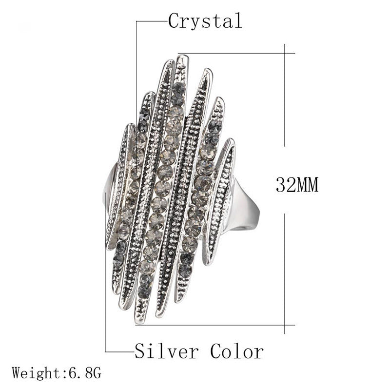 Unisex Vintage Ring Alloy Three Row Geometric Design With Inlaid Artificial Gems Electroplated Finish Packed Online