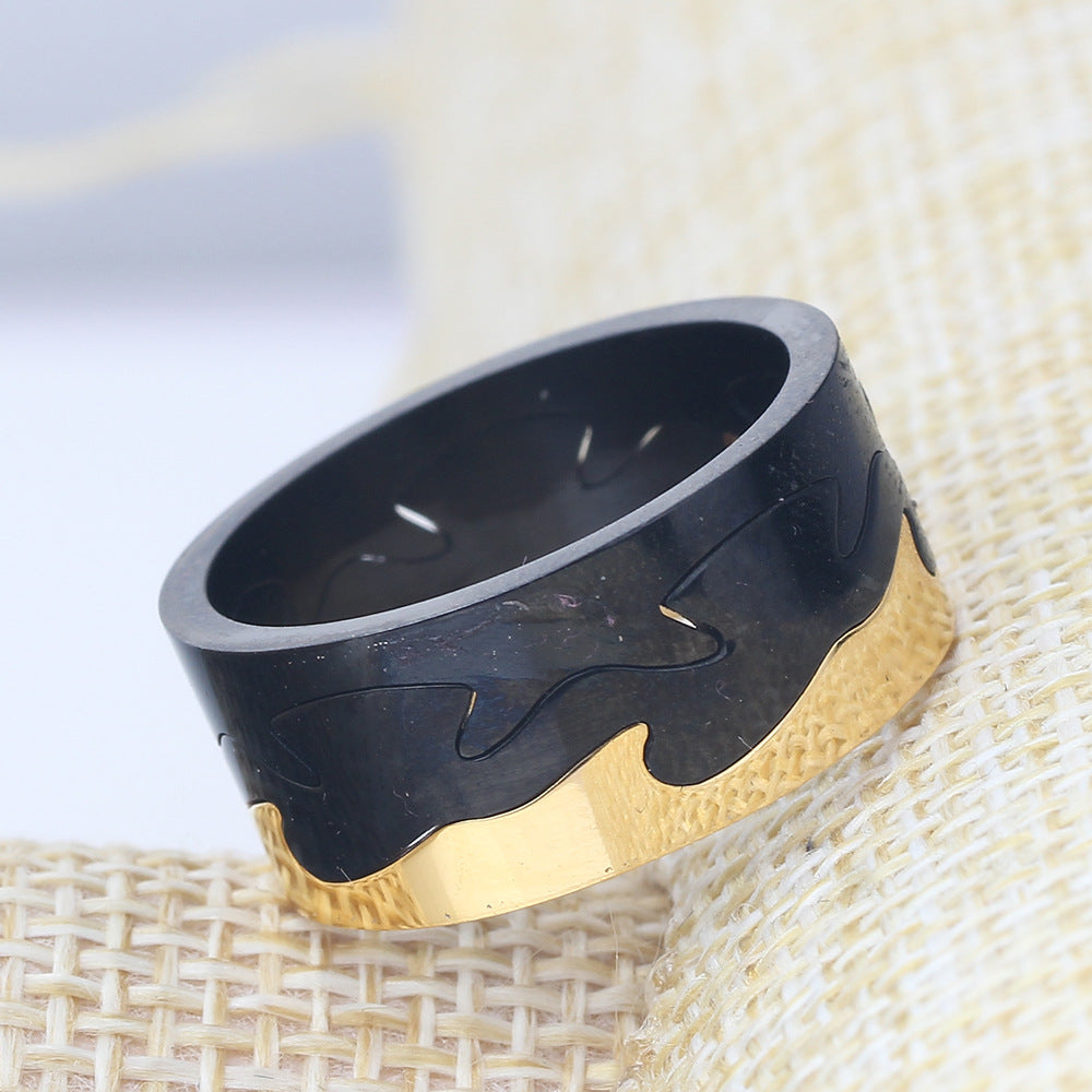 Stainless Steel Two Tone Stitching Ring Black Gold Steel Gold Unisex Size 8 9 10 11 Durable Hypoallergenic Comfort Fit