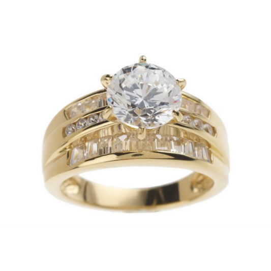 Gold Plated Zircon Ring With Retro Wave Design Copper Jewelry For Women Elegant Accessory European Style Shine