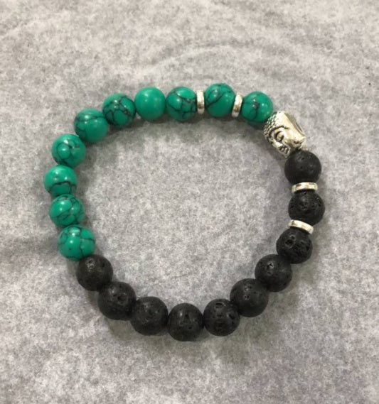 Unisex Lava Stone Bracelet Buddha Head Ethnic Bead Peaceful Warrior Alloy Plated Jewelry Ethnic Style Bead Art