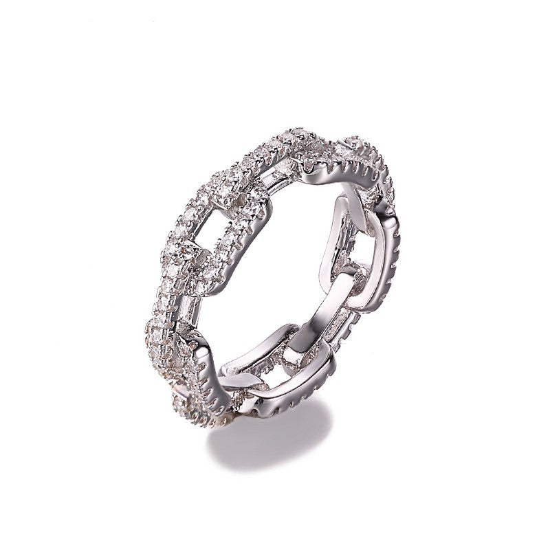 Women Chain Ring Korean Style Alloy Inlaid Gemstones Finger Band Fashion Jewelry Accessory Dainty Elegant Chic