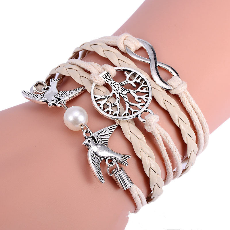 Womens Alloy Bracelet Vintage Hand Woven Jewelry European Fashion Animal Zodiac Signs Big Tree Design Gift For Her