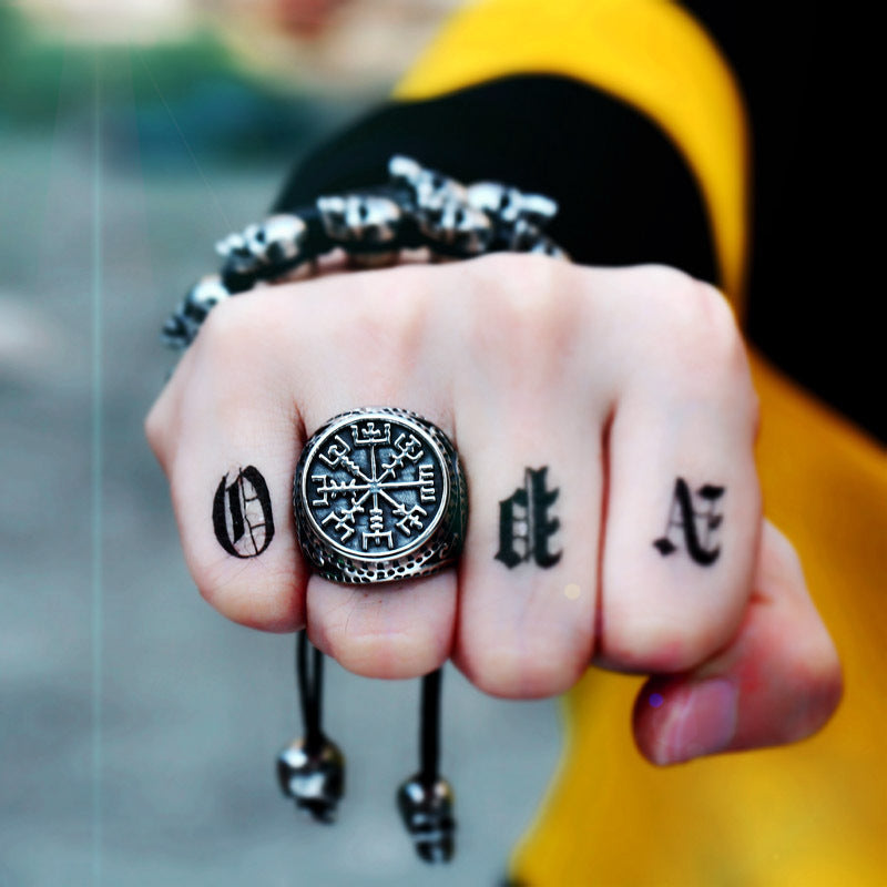 Mens Viking Ring Retro Nordic Letter Stainless Steel Geometric Pattern Rune Jewelry Gift For Him Nordic Styles