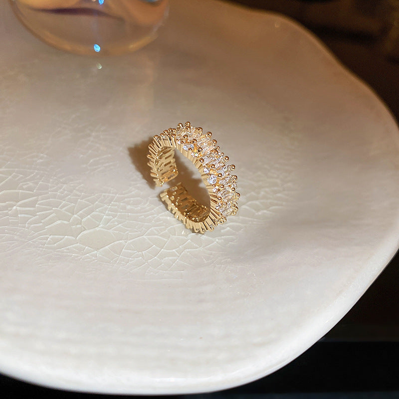 Double Layer Ring Geometric Copper Ring Opal Inlay Gold Plating Exquisite Design Fashion Jewelry Chic Ring Now