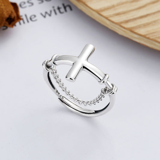 Sterling Silver Ring Japanese Trend Chain Ring Index Finger Ring Women Men Geometric Silver Ring Fashion Trend