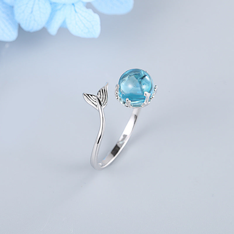 Womens Sterling Silver Mermaid Ring Adjustable Korean U Shaped Open Band White Gold Plated Fashion Chic Styles