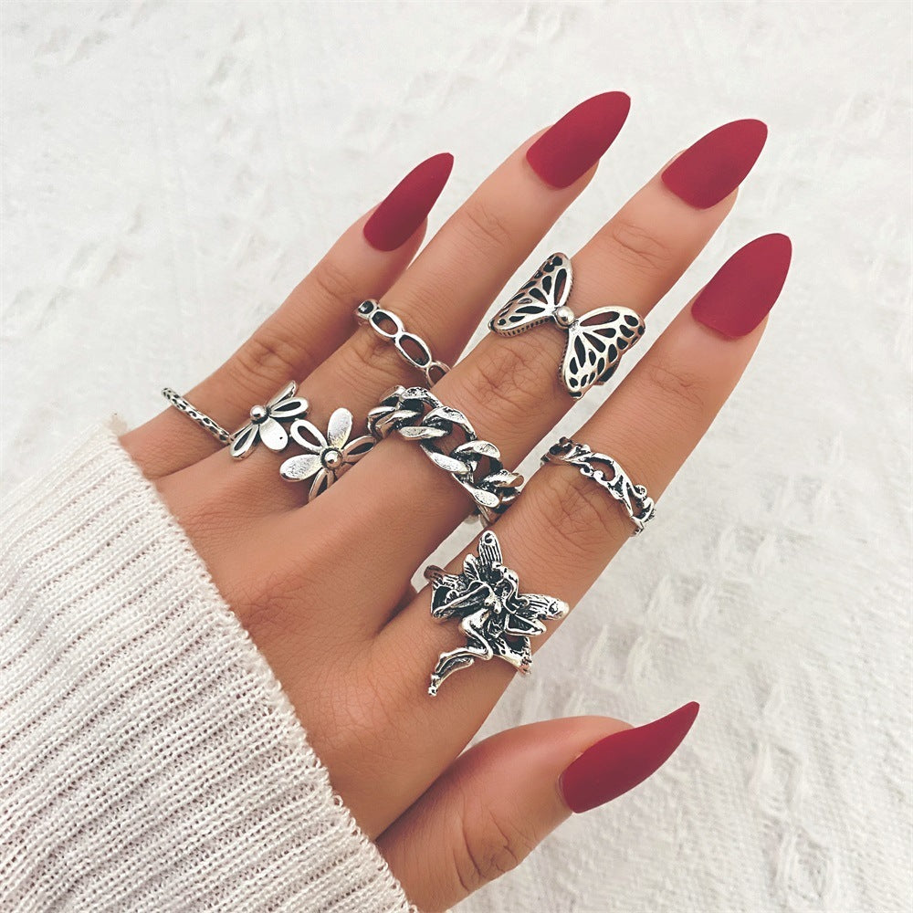 Sword Flower Butterfly Snake Ring Set Midi Knuckle Rings Punk Jewelry For Women Fashion Stylish Midi Ring Sets