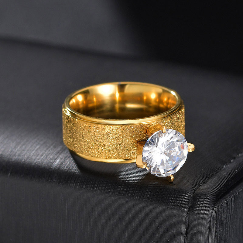 Couple Rings Stainless Steel Matching Bands With Round Zircon Stone Diamond Cut Promise Rings For Women And Men