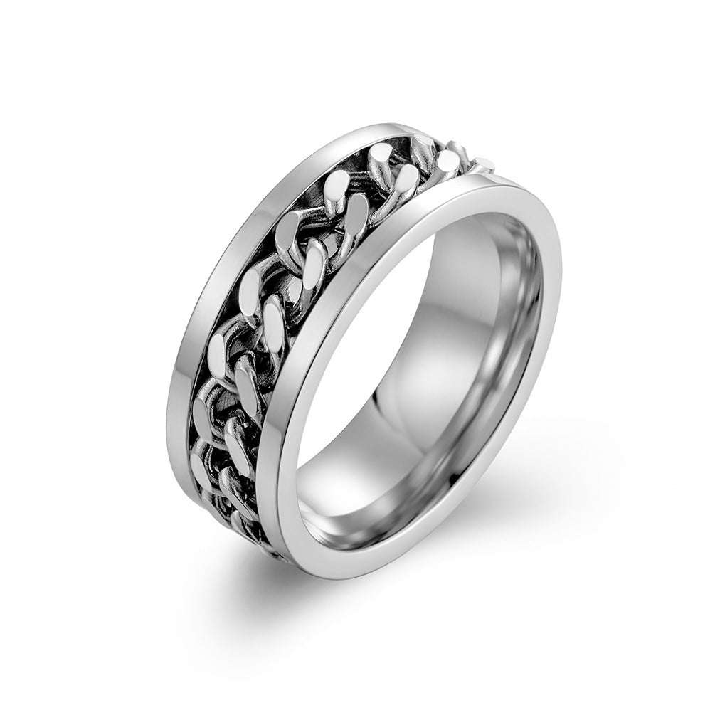 Mens Titanium Steel Chain Ring Geometric Ring Individually Packed Ideal For Birthday Holiday Or Business Gifts