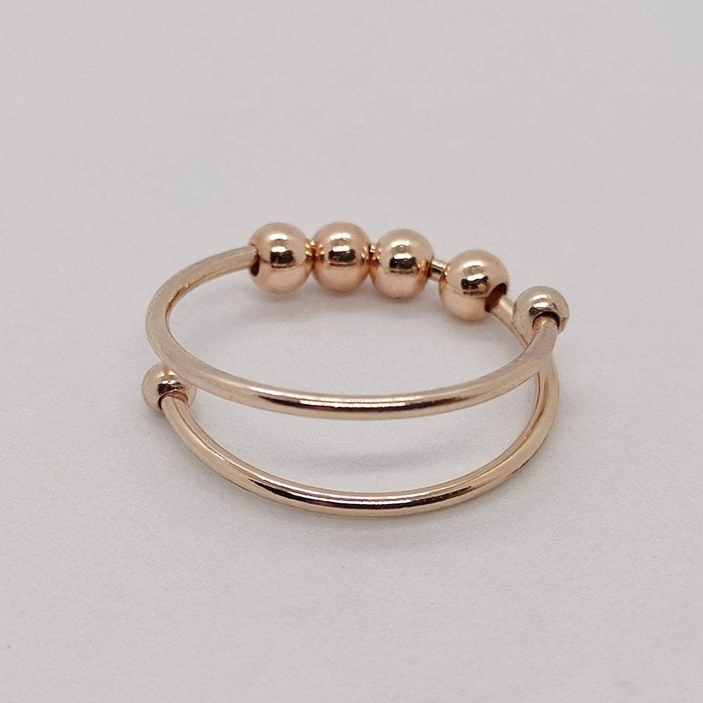 Unisex Stainless Steel Ring Double Layer Turnable Ball Adjustable Geometric Band Gold Silver Rose Gold For All