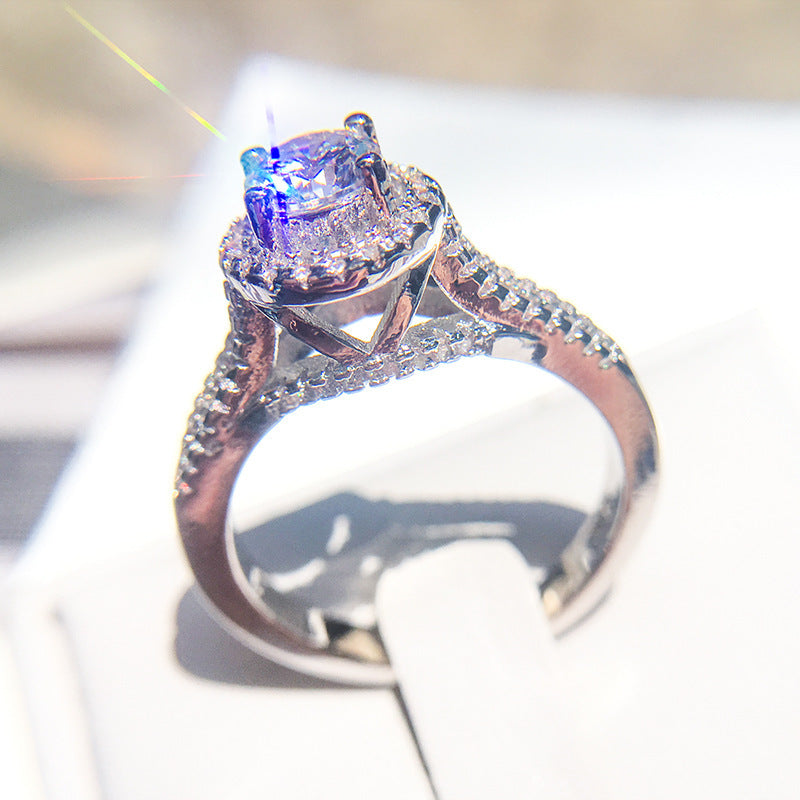 Gold Plated Zircon Six Claw Diamond Ring For Women European American Style Jewelry Elegant Sparkle Durable Brass Core