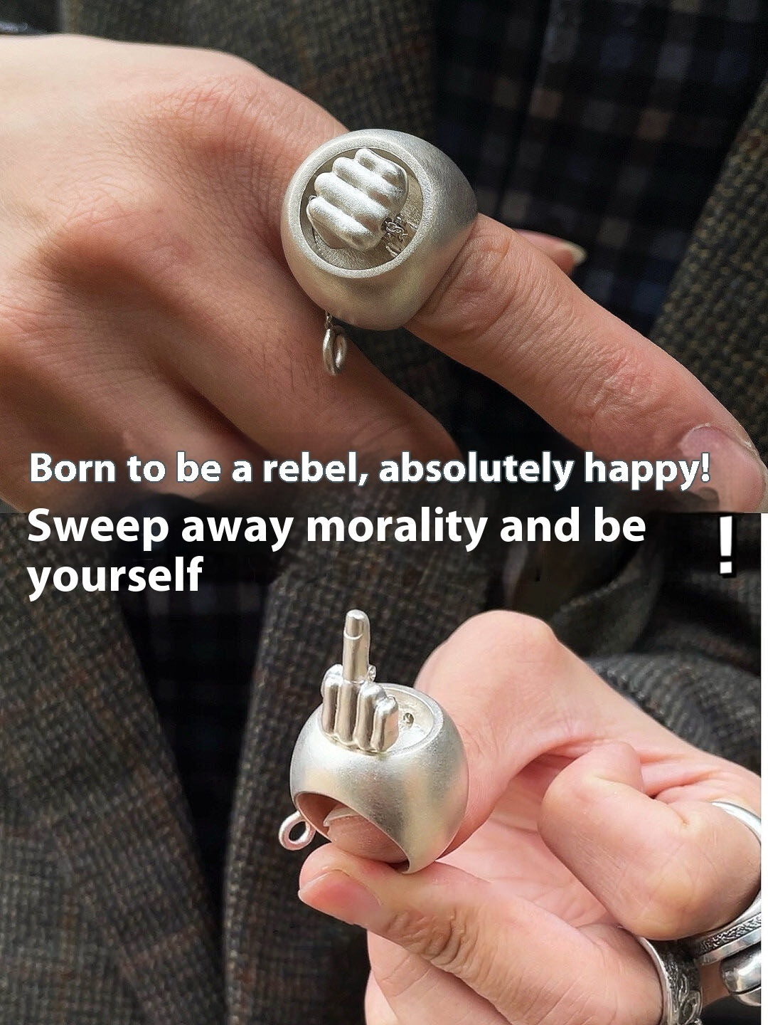 New Funny Creative Vertical Middle Finger Ring For Women Alloy Geometry Fashion Jewelry Type Ring Inlay Female