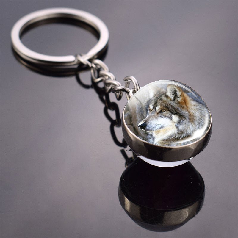 Animal Glass Ball Keychain Alloy Key Ring Luminous Pendant Round Design Gift For Women And Girls Elegant Accessory Gift