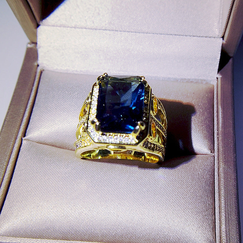 Women Geometric Inlaid Gemstone Ring Gold Plated Brass Fashion Jewelry Accessory Elegant Modern Durable Everyday Wear