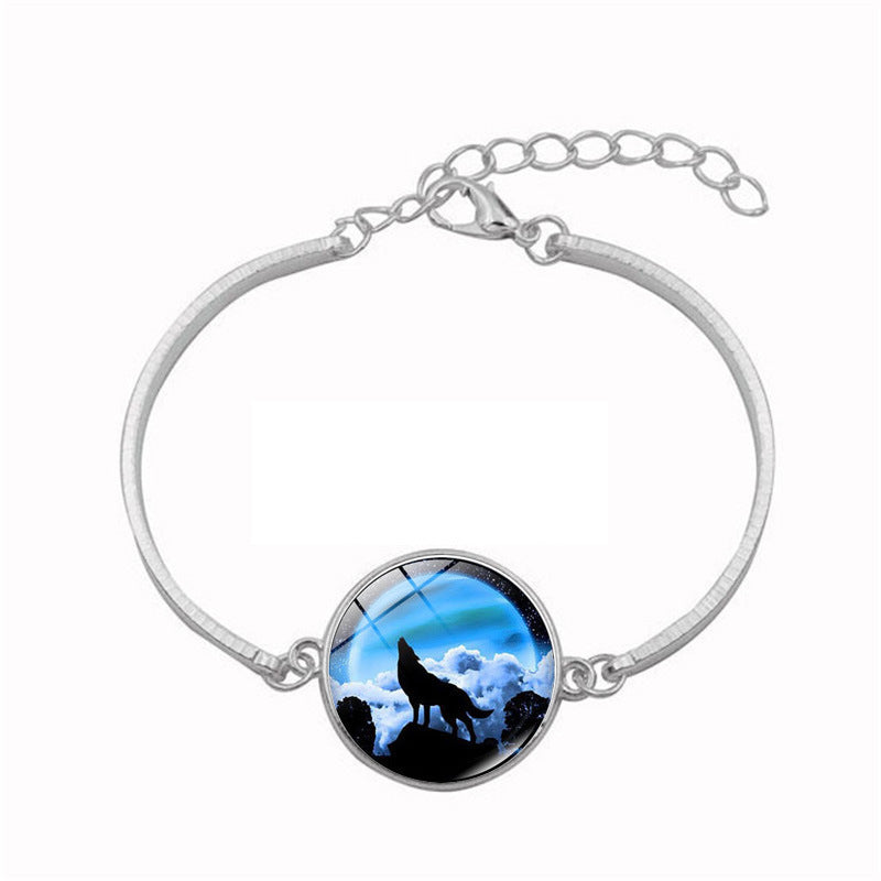 Women Time Gemstone Glass Pendant Bracelet With Alloy Chain Lightweight Adjustable Length Fashion Chic Jewelry