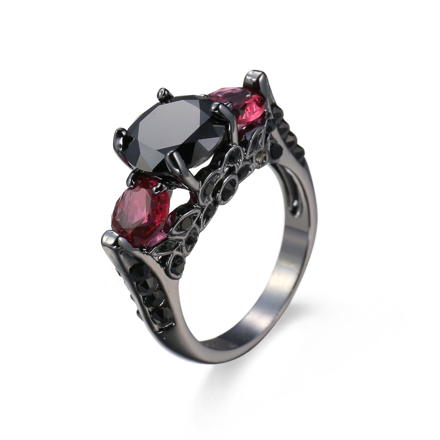 Copper Zircon Ring Mosaic Geometry Jewelry Black Rose Red Plating Platinum Size 6 7 8 9 10 Elegant Copper Ring